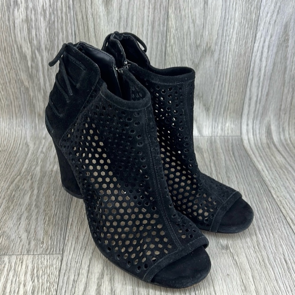 Gianni Bini Black Mesh Peep-Toe Heeled Boots